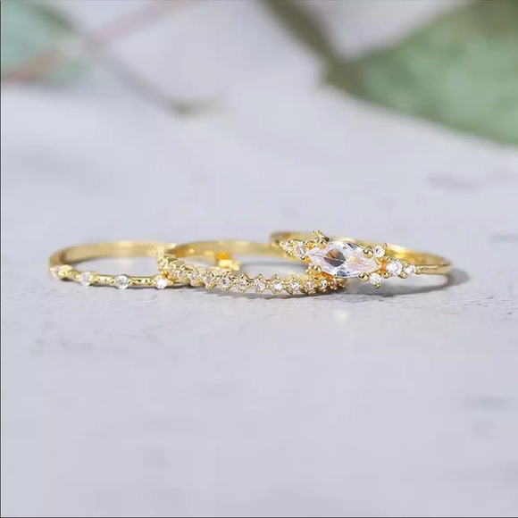 New Elegant Tiny Diamond 3Pcs Rings - Picture 2 of 3